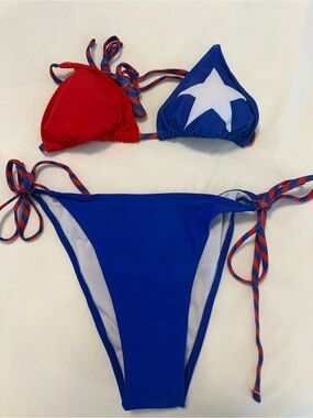 Star-Print Two-Piece Swim Set - Red & Blue